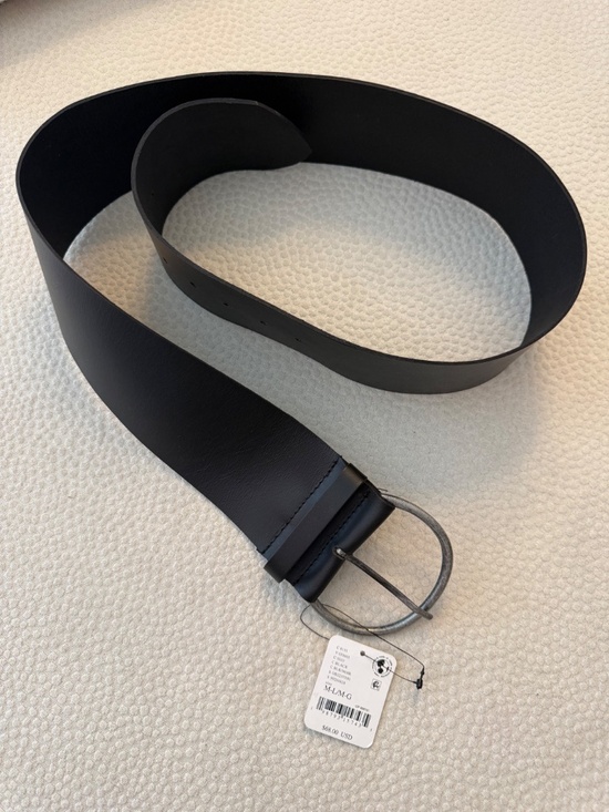 NWT Free People Black Leather Belt M/L Hammered Silver Oval Buckle Boho $68 main image 6